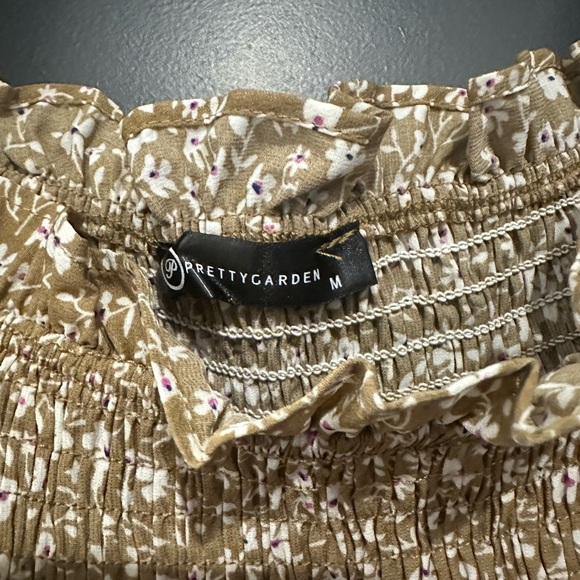 PrettyGarden Beige Floral Puff Sleeve Dress Size M - Picture 3 of 5